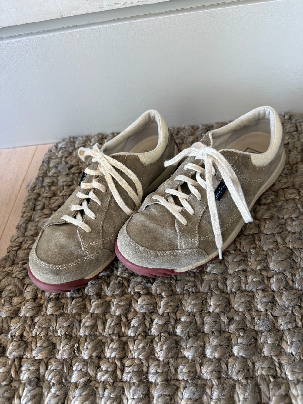 SIMPLE Vintage Beige Suede Lace-Up Sneakers Organic Looking - Picture 3 of 9